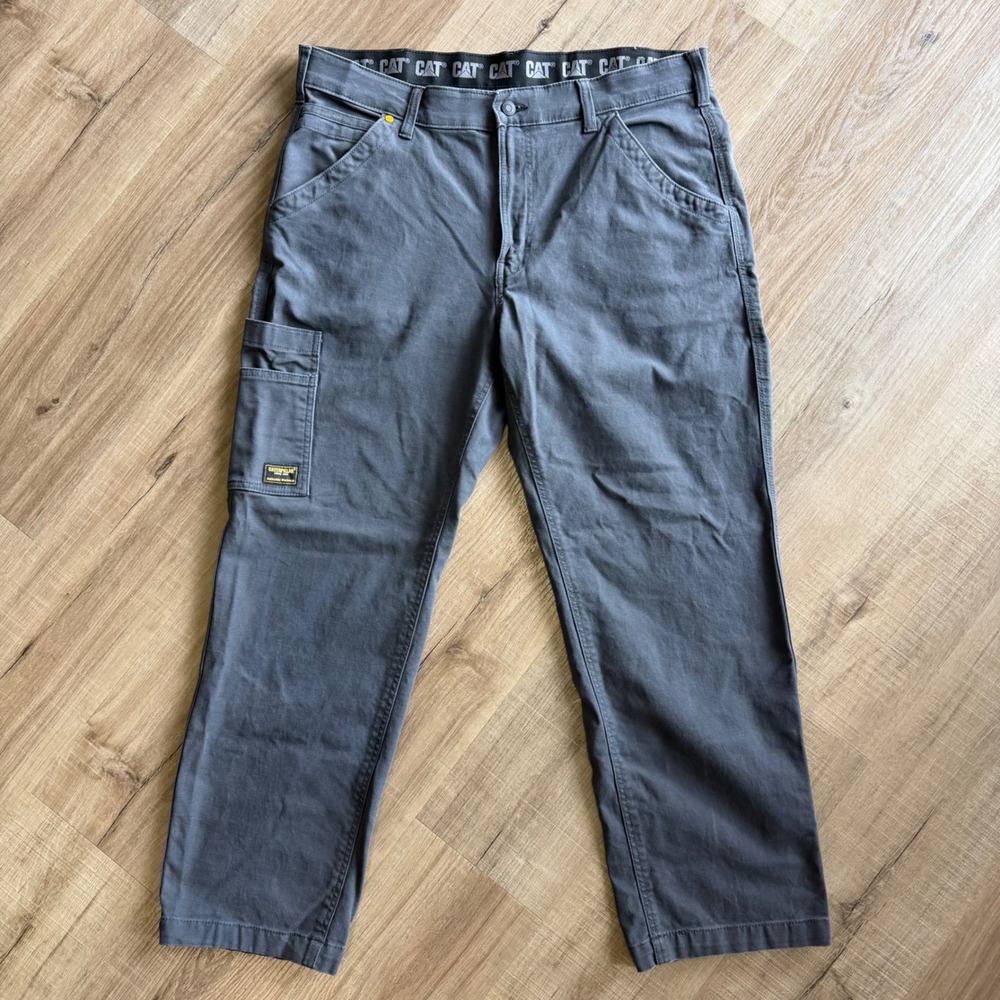 Caterpillar CAT Mens Gray Canvas Cargo Work Pants 38x30 Utility Straight Leg